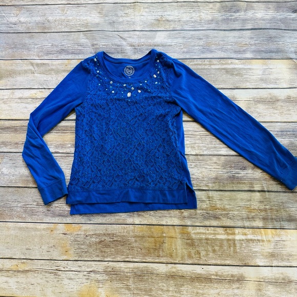 Girls pretty blue lace long sleeve top! Size 14 - Picture 1 of 4